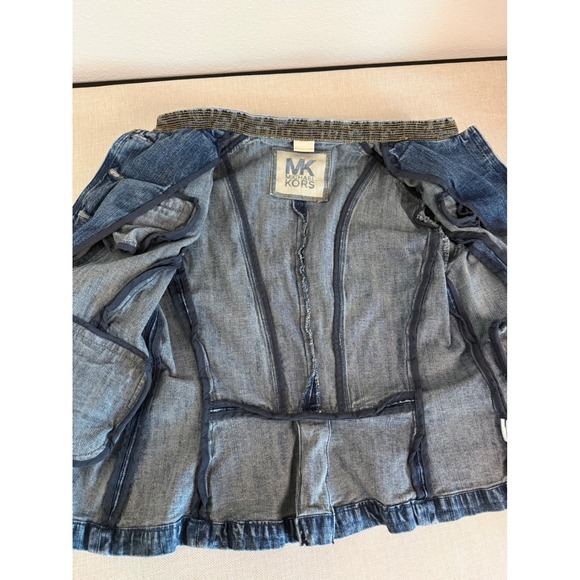 Michael Kors Womens Military Denim Jacket Blue Medium Wash Button Up Coat Size M - Picture 12 of 16